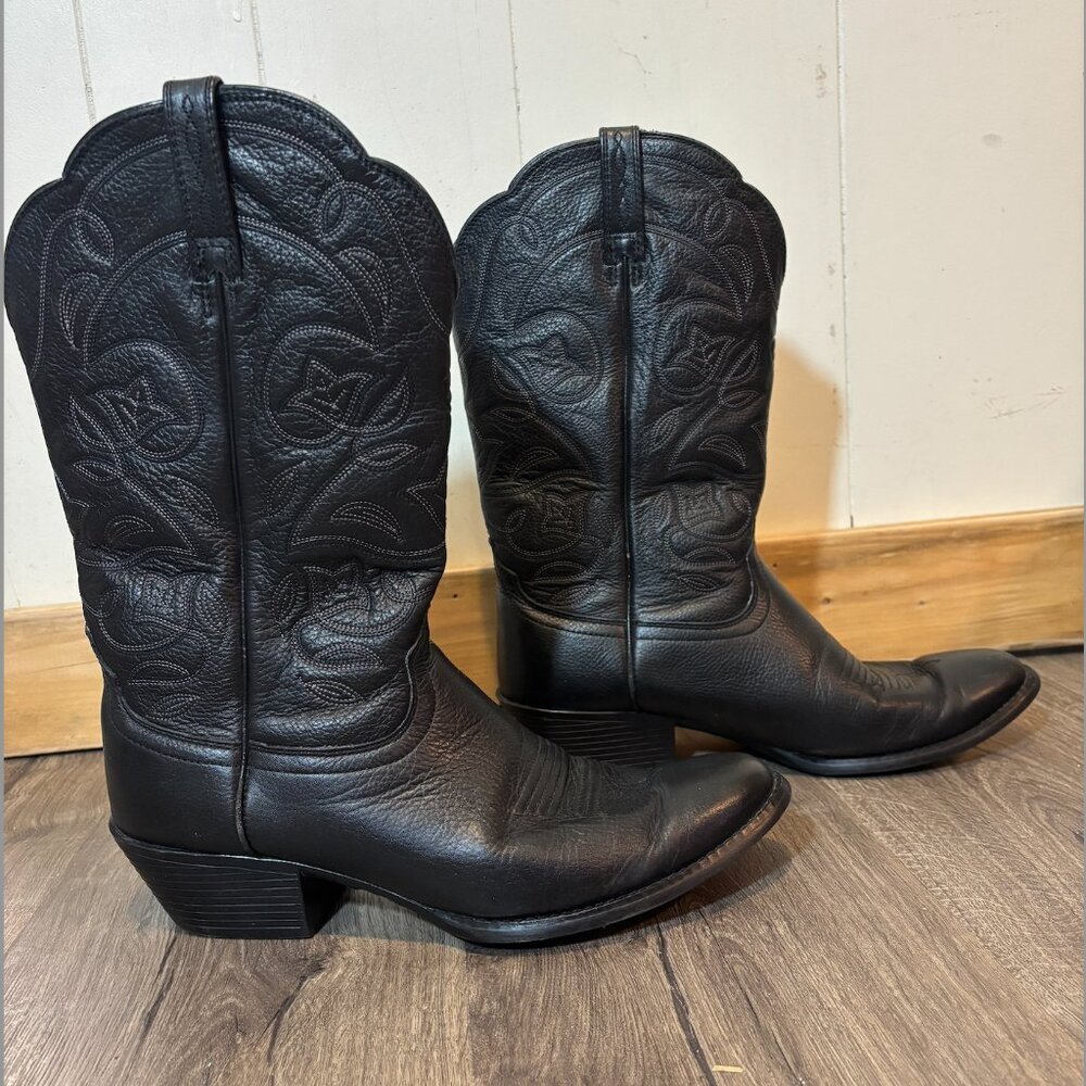 WOMENS ARIAT HERITAGE WESTERN Regular  TOE BLACK LEATHER WESTERN COWBOY BOOTS 10 - Picture 8 of 10